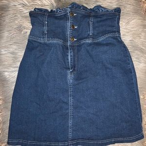 Paper bag denim skirt